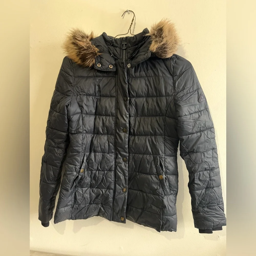 Barbour Puffer Jacket with Faux Fur Trim size U.S. 4